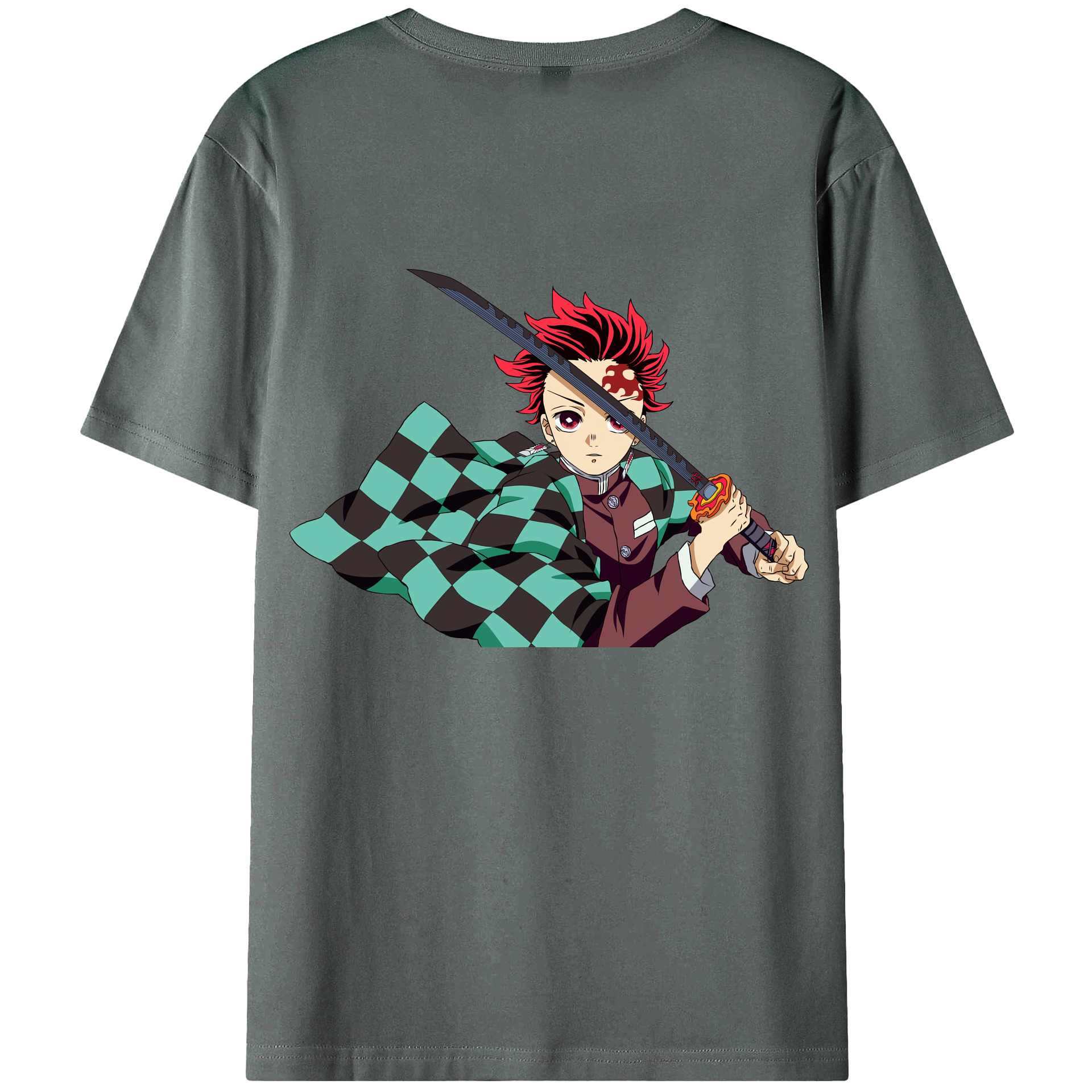 （画像用） 鬼滅の刃 竈門 炭治郎／かまど たんじろう Kamado Tanjirou 綿100％半袖Tシャツ（背面プリント）